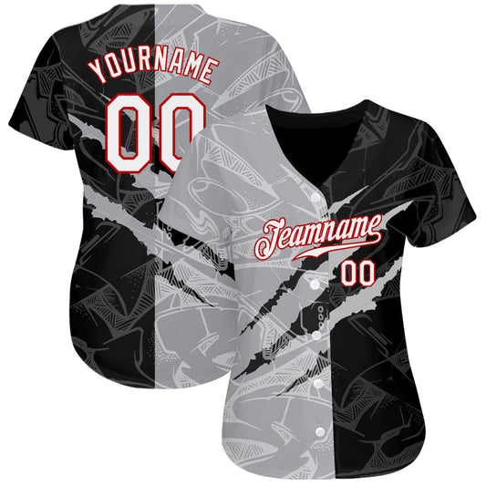 Custom Graffiti Pattern White Gray-Red 3D Scratch Authentic Baseball Jersey - Sky-Custom