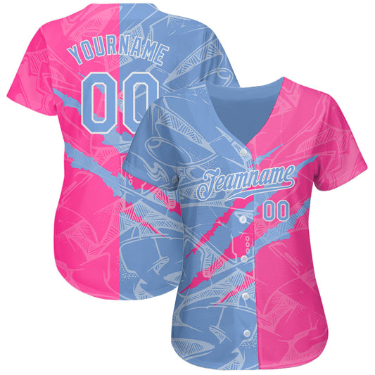 Custom Graffiti Pattern Light Blue-Pink 3D Scratch Authentic Baseball Jersey - Sky-Custom