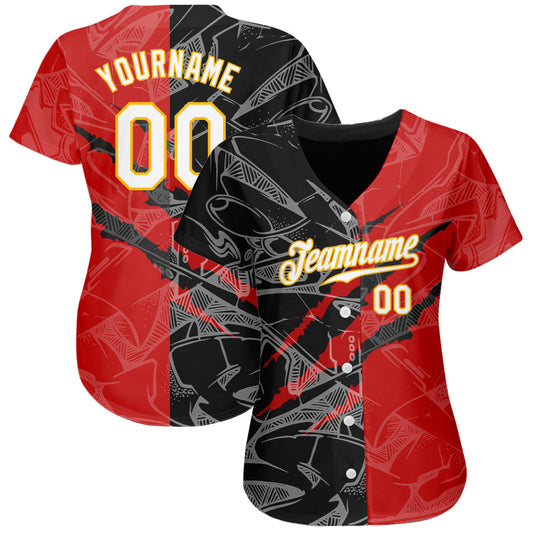 Custom Graffiti Pattern White Black-Yellow 3D Scratch Authentic Baseball Jersey - Sky-Custom
