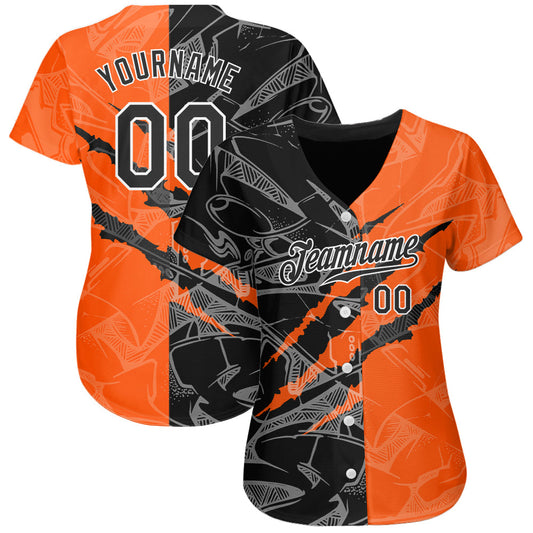 Custom Graffiti Pattern Black-Orange 3D Scratch Authentic Baseball Jersey - Sky-Custom