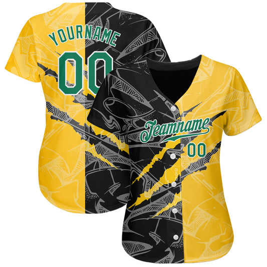 Custom Graffiti Pattern Kelly Green Yellow-Black 3D Scratch Authentic Baseball Jersey - Sky-Custom