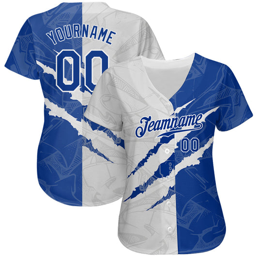 Custom Graffiti Pattern Royal-White 3D Scratch Authentic Baseball Jersey - Sky-Custom