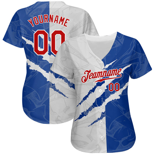 Custom Graffiti Pattern Red-Royal 3D Scratch Authentic Baseball Jersey - Sky-Custom