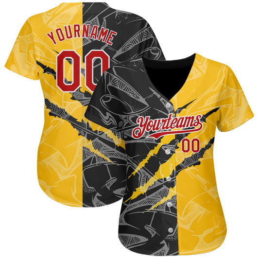 Custom Graffiti Pattern Red Yellow-Black 3D Scratch Authentic Baseball Jersey - Sky-Custom