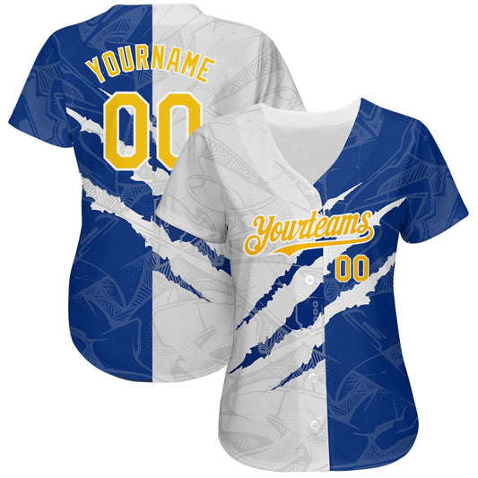 Custom Graffiti Pattern Yellow-Royal 3D Scratch Authentic Baseball Jersey - Sky-Custom