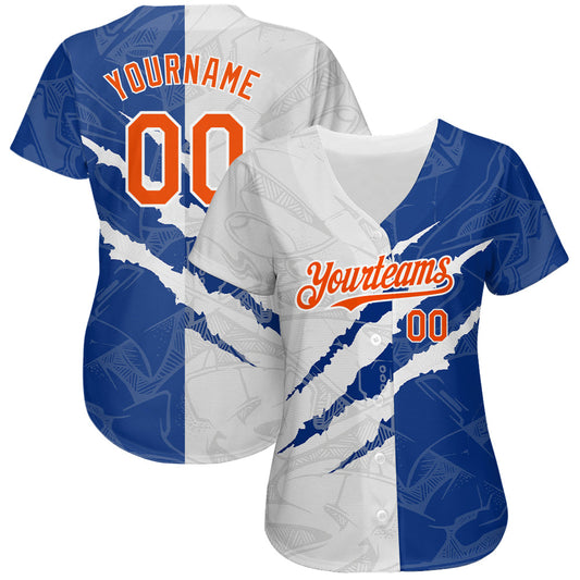 Custom Graffiti Pattern Orange-Royal 3D Scratch Authentic Baseball Jersey - Sky-Custom