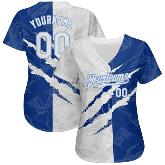 Custom Graffiti Pattern White Royal-Light Blue 3D Scratch Authentic Baseball Jersey - Sky-Custom