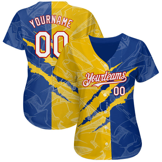 Custom Graffiti Pattern White Royal Yellow-Red 3D Scratch Authentic Baseball Jersey - Sky-Custom