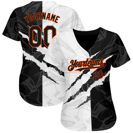 Custom Graffiti Pattern Black-Orange 3D Scratch Authentic Baseball Jersey - Sky-Custom