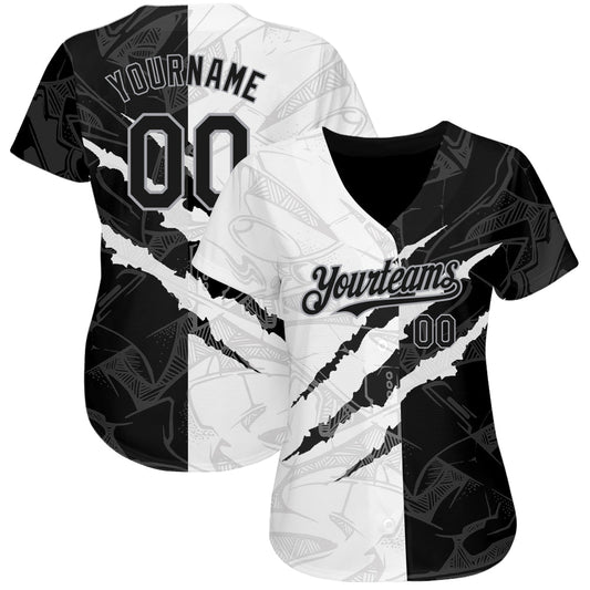 Custom Graffiti Pattern Black-Gray 3D Scratch Authentic Baseball Jersey - Sky-Custom