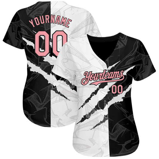 Custom Graffiti Pattern Medium Pink-Black 3D Scratch Authentic Baseball Jersey - Sky-Custom