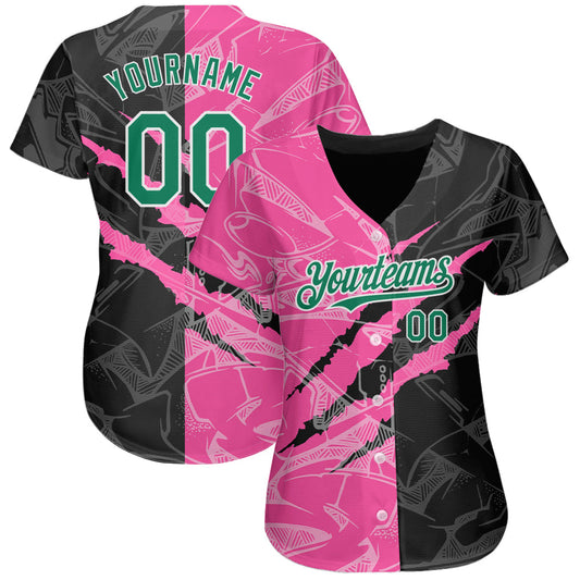 Custom Graffiti Pattern Kelly Green Black-Pink 3D Scratch Authentic Baseball Jersey - Sky-Custom