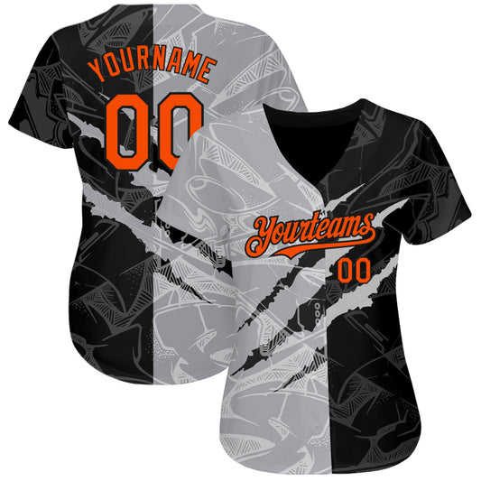 Custom Graffiti Pattern Orange Black-Gray 3D Scratch Authentic Baseball Jersey - Sky-Custom