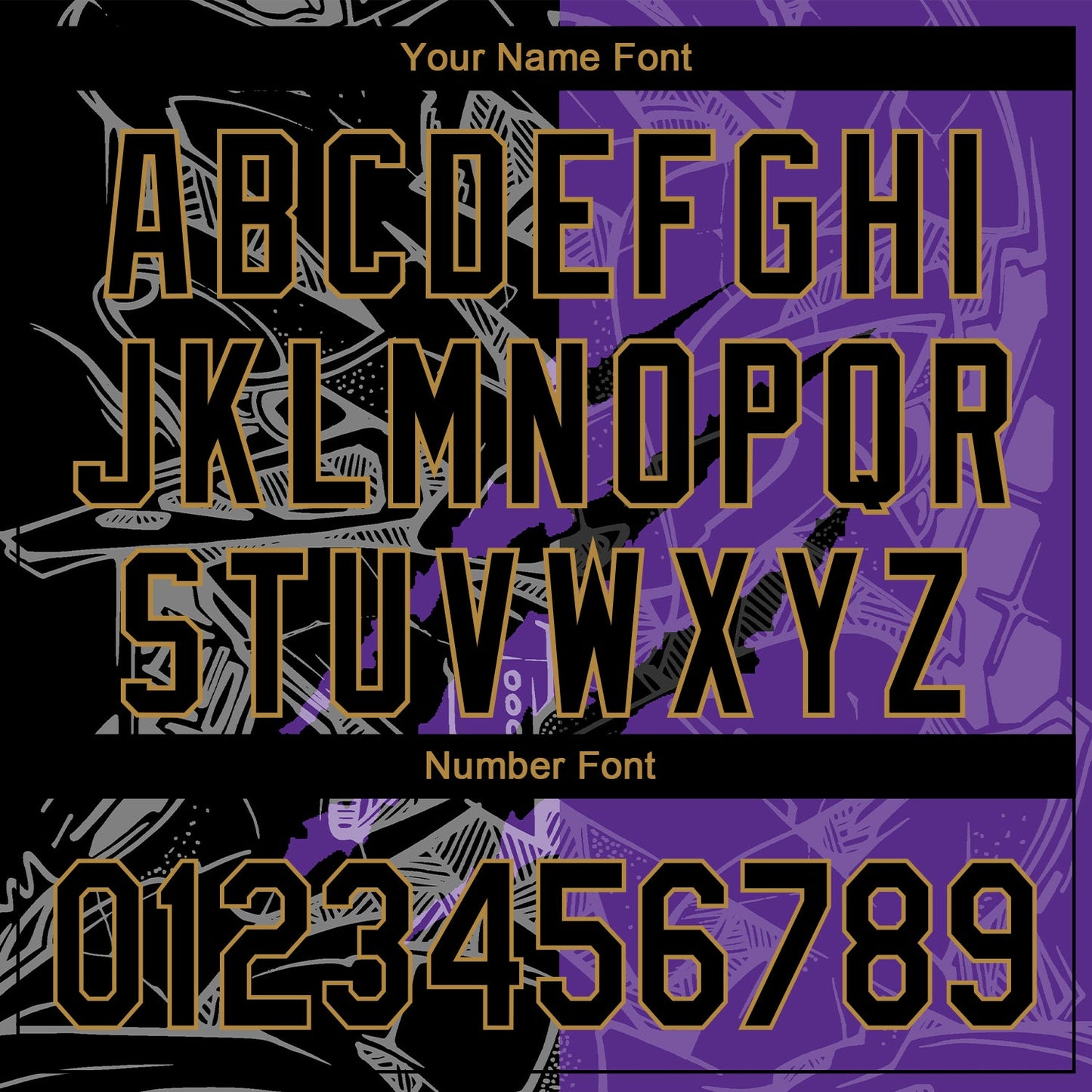 Custom Graffiti Pattern Black Purple-Old Gold 3D Scratch Authentic Baseball Jersey - Sky-Custom