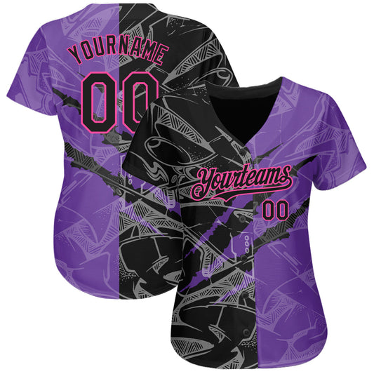 Custom Graffiti Pattern Black Purple-Pink 3D Scratch Authentic Baseball Jersey - Sky-Custom