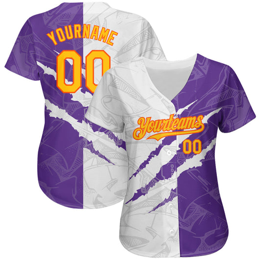 Custom Graffiti Pattern Orange Purple-Gold 3D Scratch Authentic Baseball Jersey - Sky-Custom