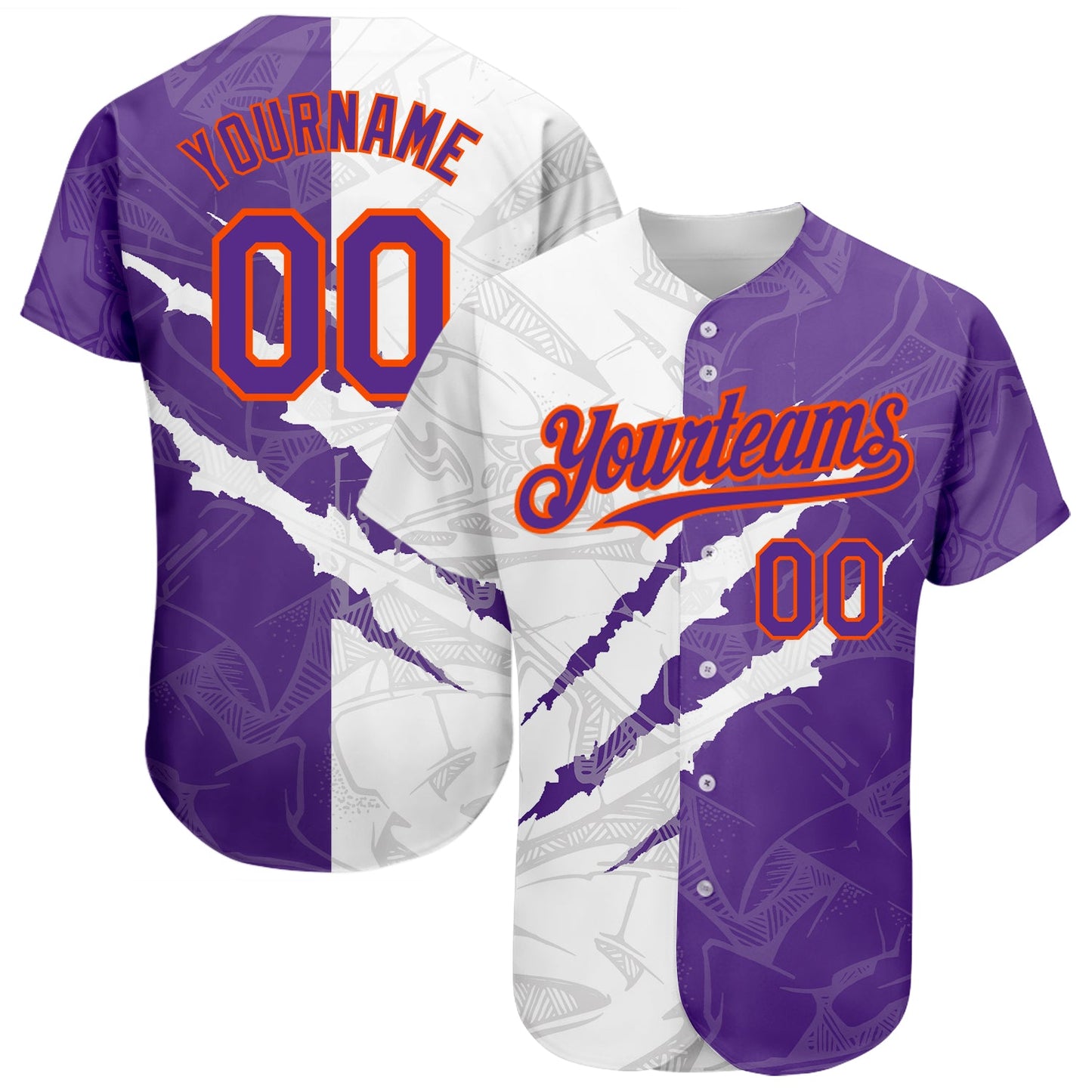 Custom Graffiti Pattern Purple-Orange 3D Scratch Authentic Baseball Jersey - Sky-Custom