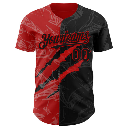 Custom Graffiti Pattern Black-Red 3D Scratch Authentic Baseball Jersey - Sky-Custom