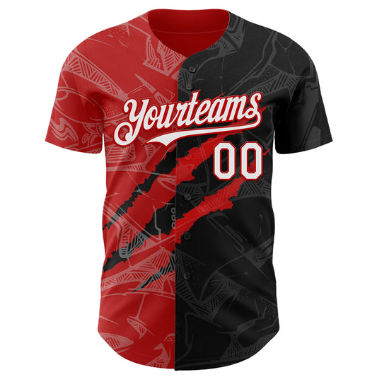 Custom Graffiti Pattern White Black-Red 3D Scratch Authentic Baseball Jersey - Sky-Custom
