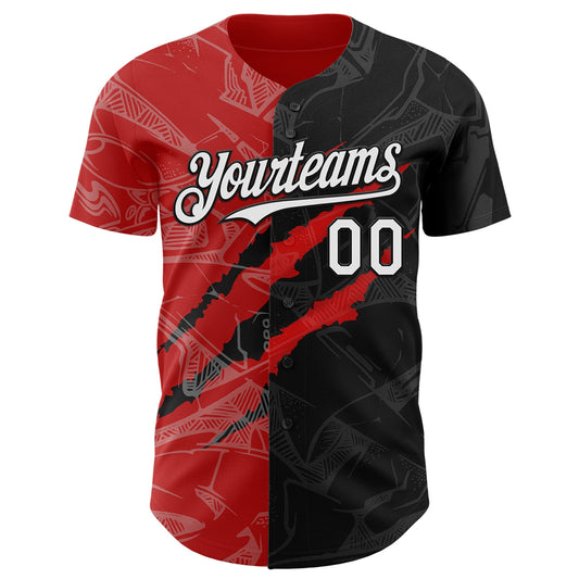 Custom Graffiti Pattern White Black-Red 3D Scratch Authentic Baseball Jersey - Sky-Custom