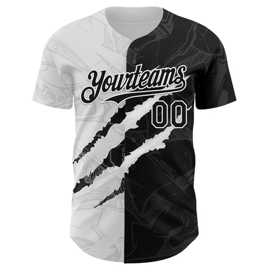Custom Graffiti Pattern Black-White 3D Scratch Authentic Baseball Jersey - Sky-Custom