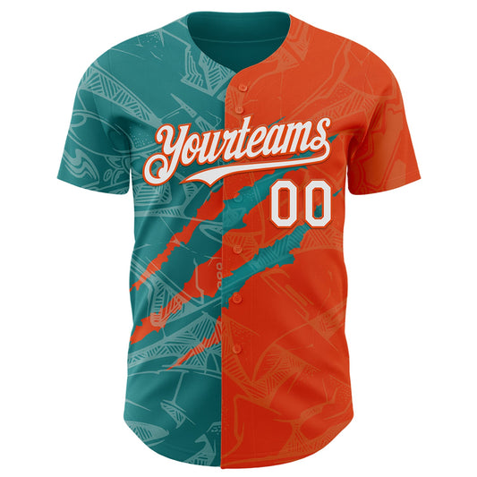 Custom Graffiti Pattern White Orange-Teal 3D Scratch Authentic Baseball Jersey - Sky-Custom