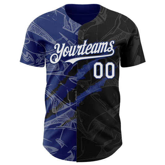 Custom Graffiti Pattern White Black-Royal 3D Scratch Authentic Baseball Jersey - Sky-Custom