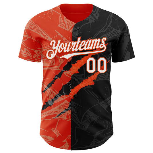 Custom Graffiti Pattern White Black-Orange 3D Scratch Authentic Baseball Jersey - Sky-Custom