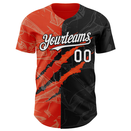 Custom Graffiti Pattern White Black-Orange 3D Scratch Authentic Baseball Jersey - Sky-Custom