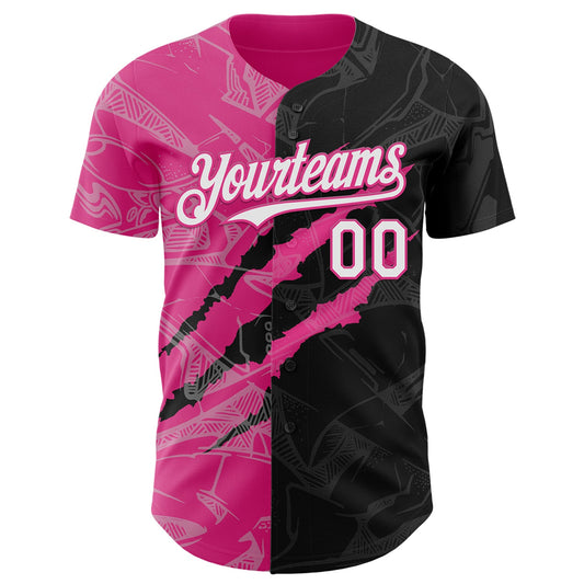 Custom Graffiti Pattern White Black-Pink 3D Scratch Authentic Baseball Jersey - Sky-Custom