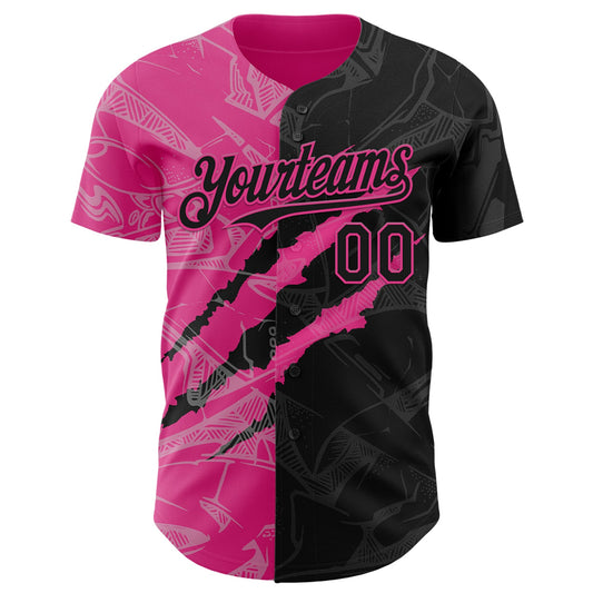 Custom Graffiti Pattern Black-Pink 3D Scratch Authentic Baseball Jersey - Sky-Custom