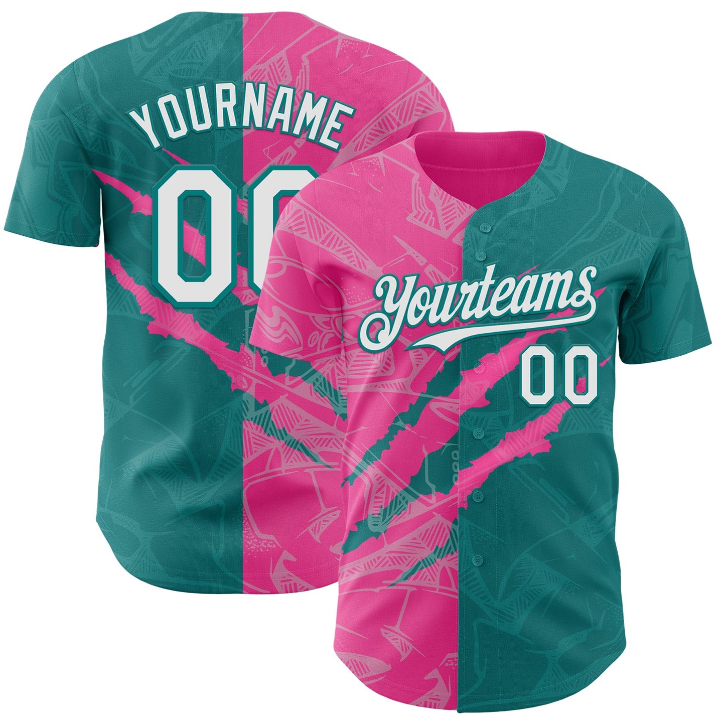 Custom Graffiti Pattern White Teal-Pink 3D Scratch Authentic Baseball Jersey - Sky-Custom