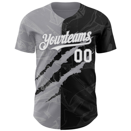 Custom Graffiti Pattern White Black-Gray 3D Scratch Authentic Baseball Jersey - Sky-Custom