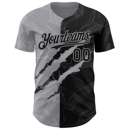 Custom Graffiti Pattern Black-Gray 3D Scratch Authentic Baseball Jersey - Sky-Custom