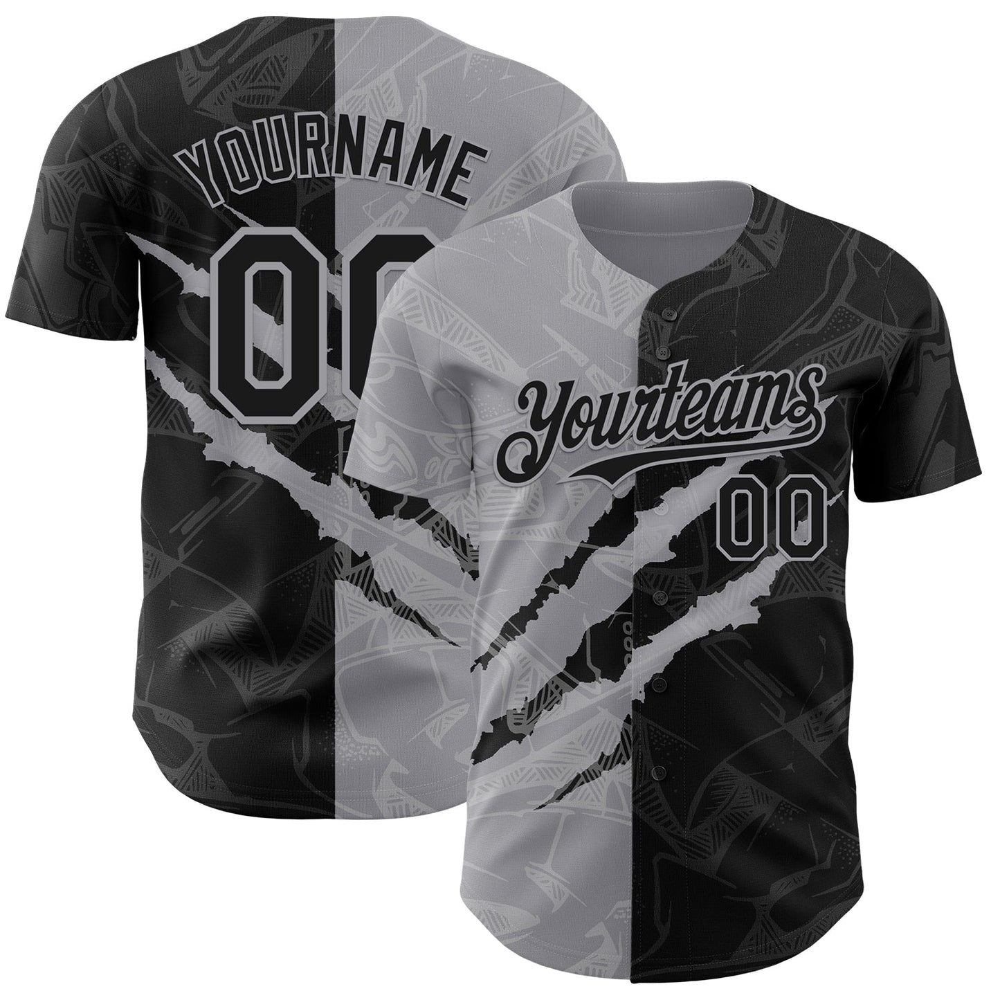 Custom Graffiti Pattern Black-Gray 3D Scratch Authentic Baseball Jersey - Sky-Custom