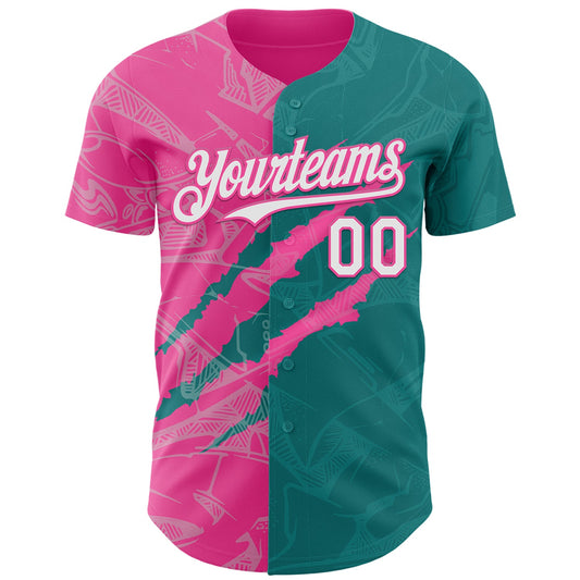Custom Graffiti Pattern White Teal-Pink 3D Scratch Authentic Baseball Jersey - Sky-Custom