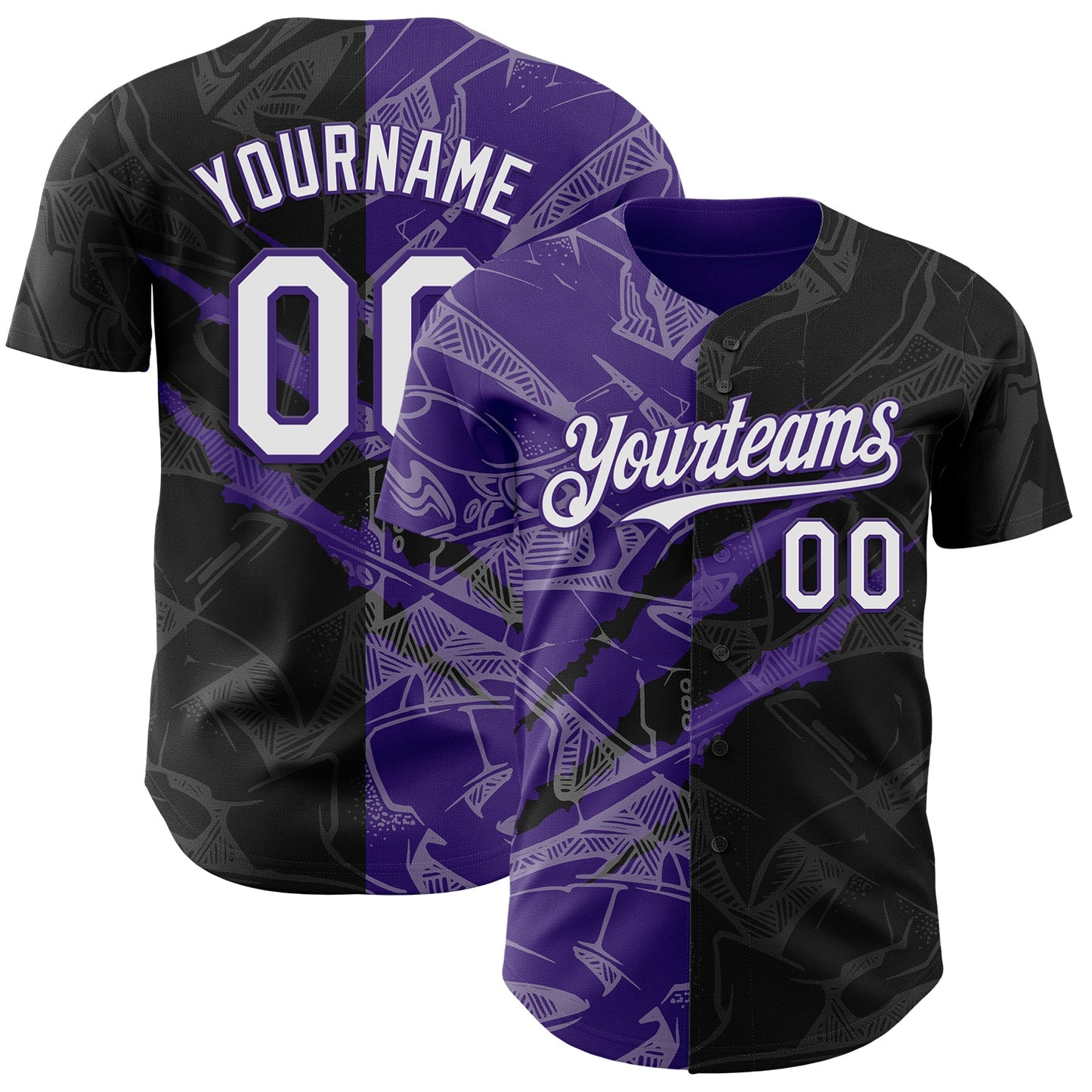 Custom Graffiti Pattern White Black-Purple 3D Scratch Authentic Baseball Jersey - Sky-Custom