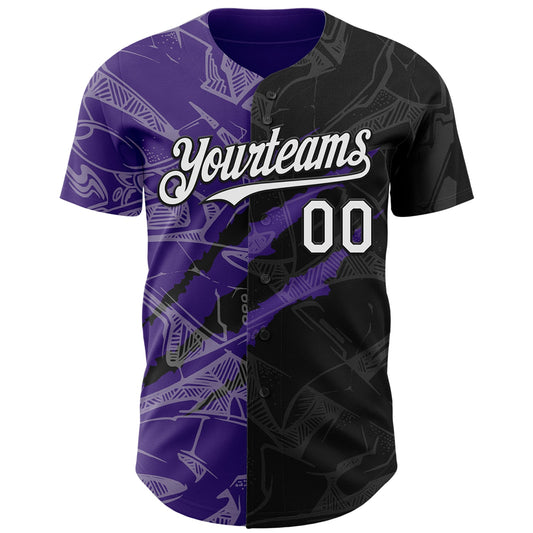 Custom Graffiti Pattern White Black-Purple 3D Scratch Authentic Baseball Jersey - Sky-Custom