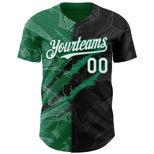 Custom Graffiti Pattern White Black-Kelly Green 3D Scratch Authentic Baseball Jersey - Sky-Custom