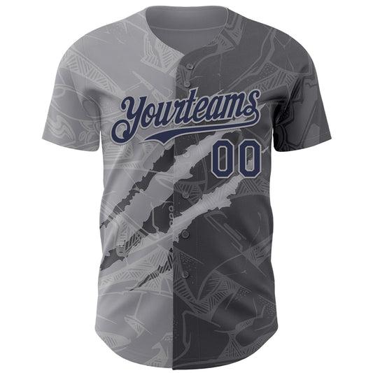 Custom Graffiti Pattern Navy Steel Gray-Gray 3D Scratch Authentic Baseball Jersey - Sky-Custom