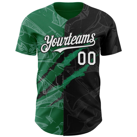 Custom Graffiti Pattern White Black-Kelly Green 3D Scratch Authentic Baseball Jersey - Sky-Custom