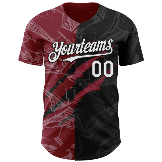 Custom Graffiti Pattern White Black-Crimson 3D Scratch Authentic Baseball Jersey - Sky-Custom