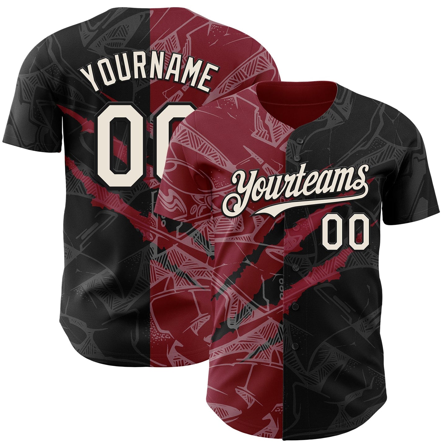 Custom Graffiti Pattern Cream Black-Crimson 3D Scratch Authentic Baseball Jersey - Sky-Custom