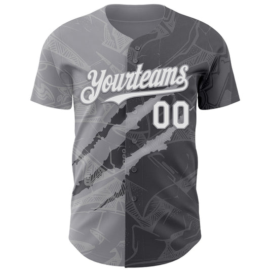 Custom Graffiti Pattern White Steel Gray-Gray 3D Scratch Authentic Baseball Jersey - Sky-Custom