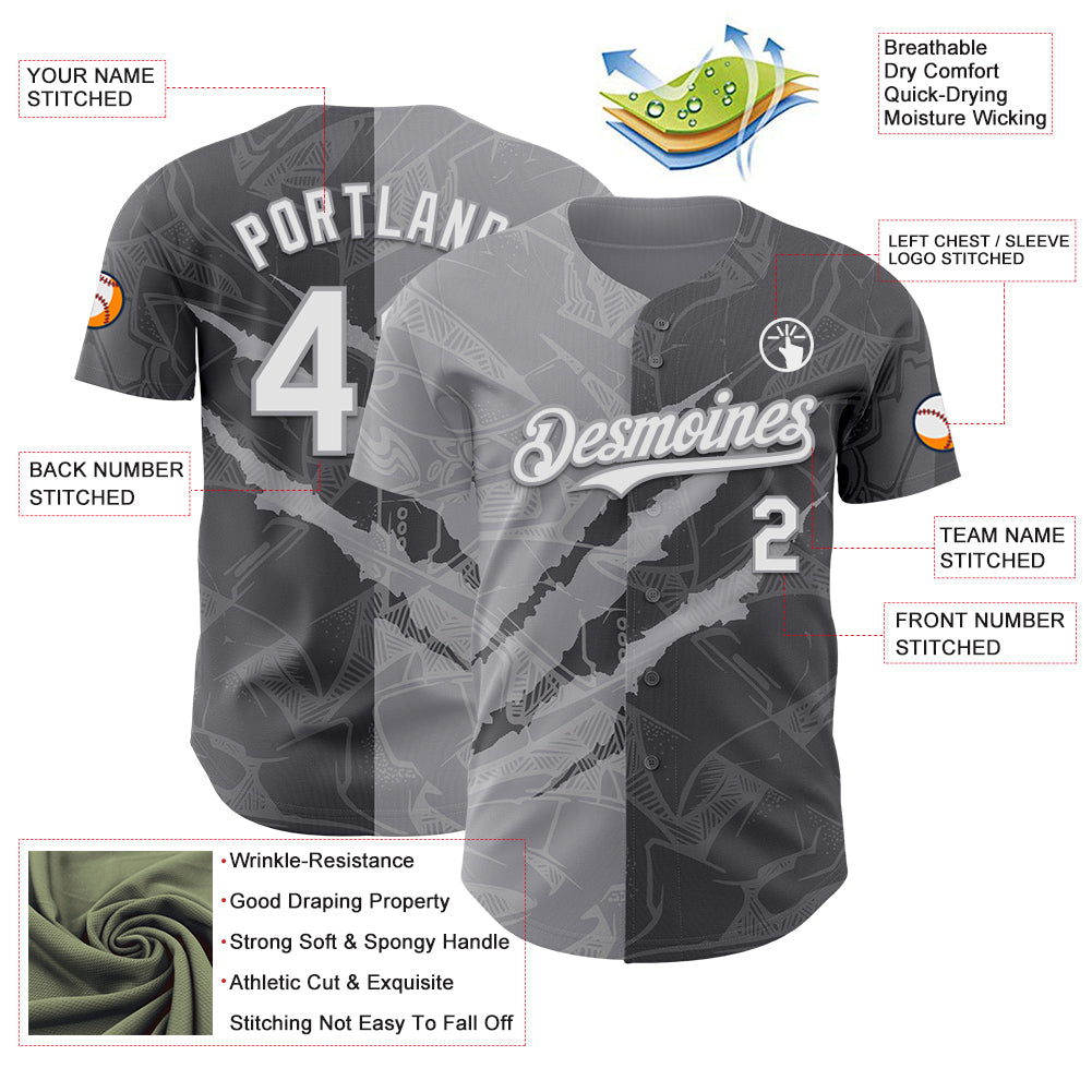 Custom Graffiti Pattern White Steel Gray-Gray 3D Scratch Authentic Baseball Jersey - Sky-Custom