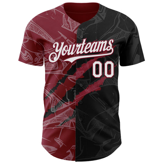 Custom Graffiti Pattern White Black-Crimson 3D Scratch Authentic Baseball Jersey - Sky-Custom