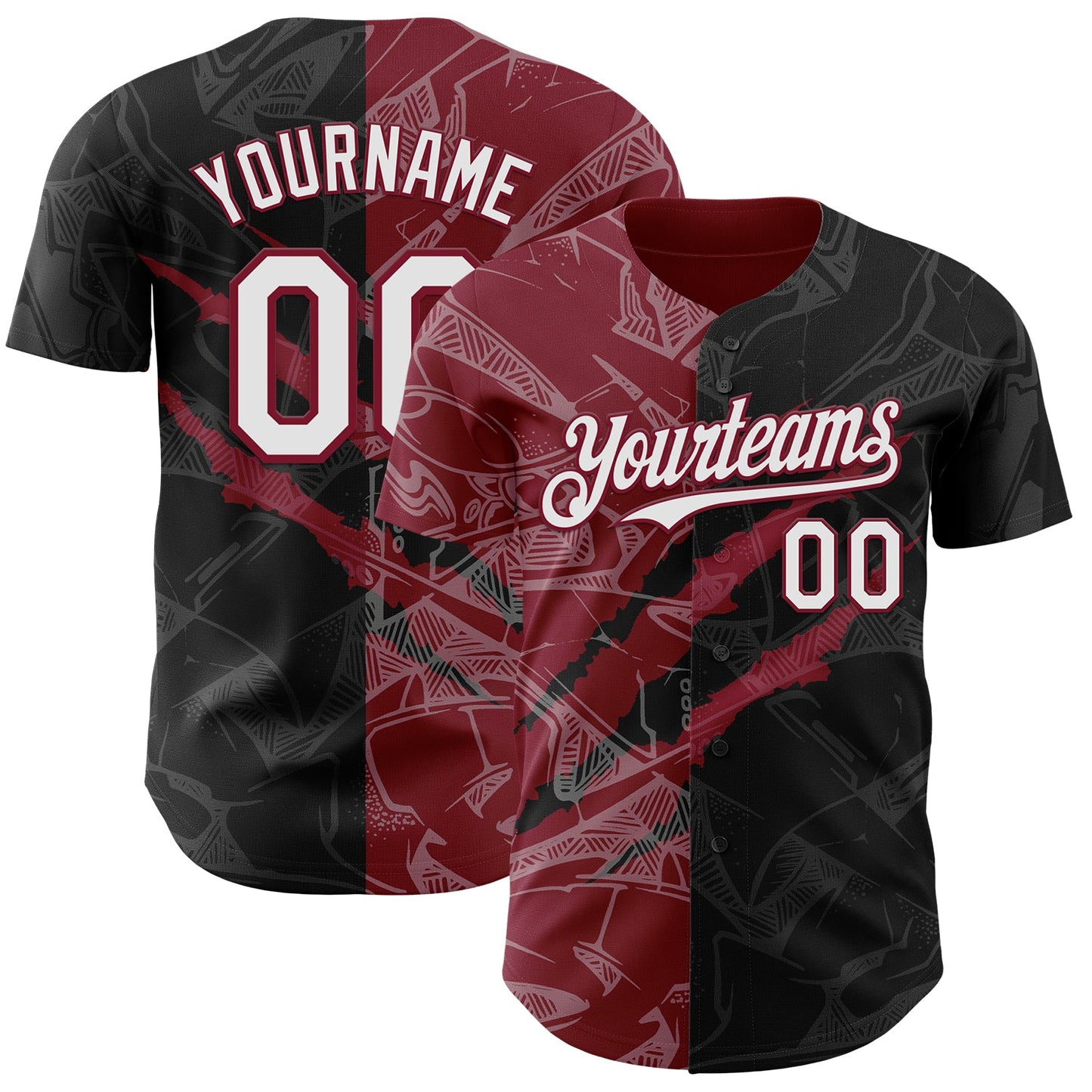 Custom Graffiti Pattern White Black-Crimson 3D Scratch Authentic Baseball Jersey - Sky-Custom