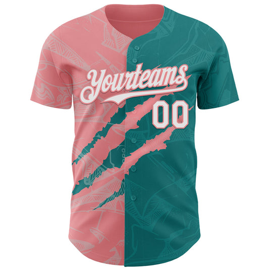 Custom Graffiti Pattern White Teal-Medium Pink 3D Scratch Authentic Baseball Jersey - Sky-Custom