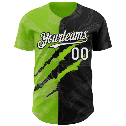 Custom Graffiti Pattern White Black-Neon Green 3D Scratch Authentic Baseball Jersey - Sky-Custom