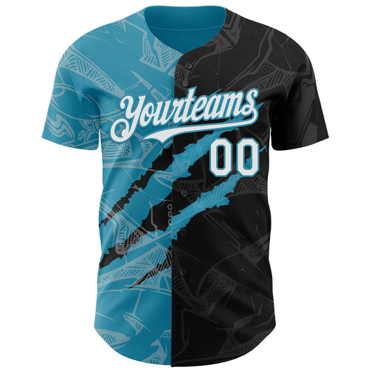 Custom Graffiti Pattern White Black-Panther Blue 3D Scratch Authentic Baseball Jersey - Sky-Custom